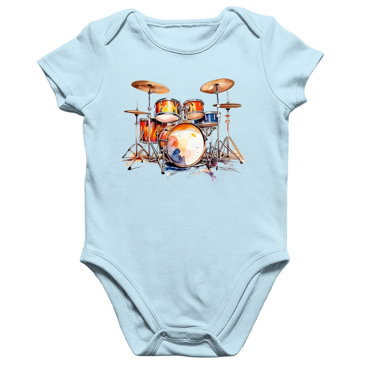 Body Bebê Algodão Bateria Watercolor - Azul Bebê