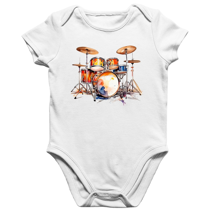 Body Bebê Algodão Bateria Watercolor - Branco