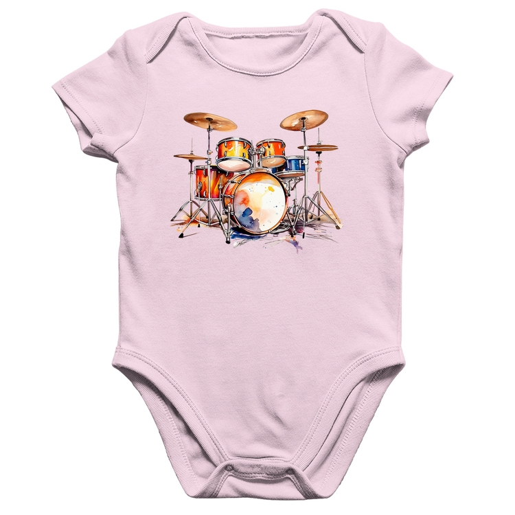 Body Bebê Algodão Bateria Watercolor - Rosa Bebê