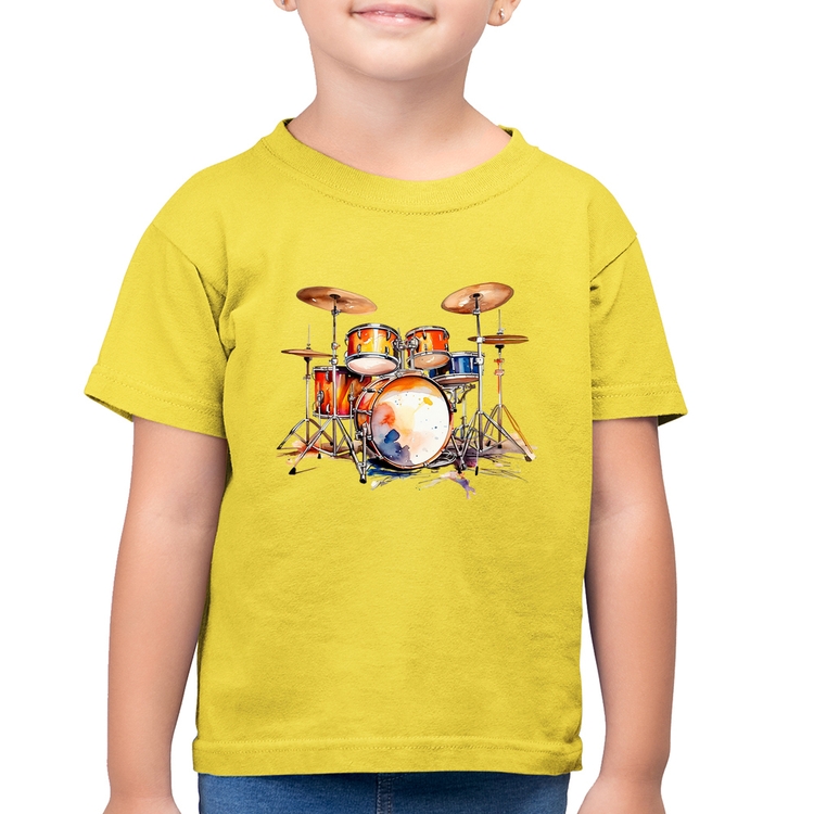 Camiseta Algodão Infantil Bateria Watercolor - Amarelo Canário