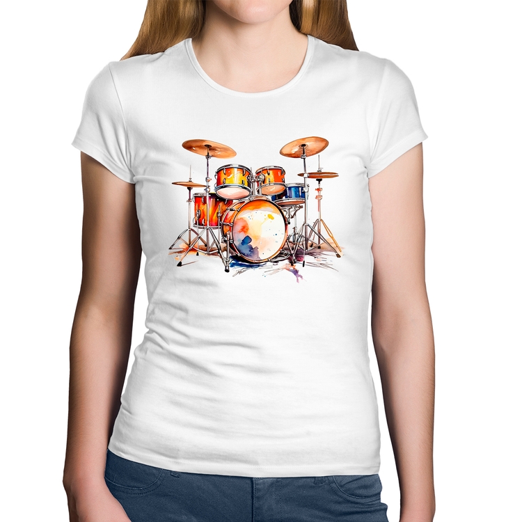 Baby Look Algodão Bateria Watercolor - Branca