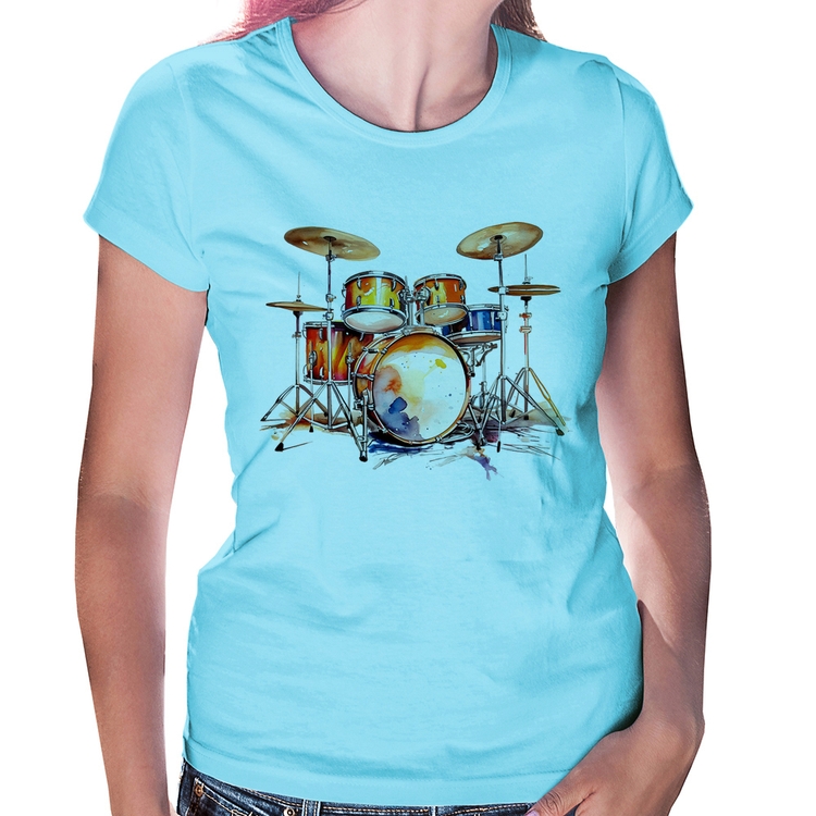 Baby Look Bateria Watercolor - Azul Bebê