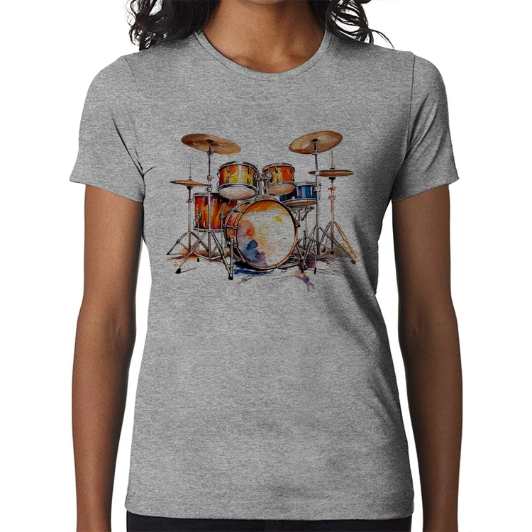 Baby Look Bateria Watercolor - Cinza