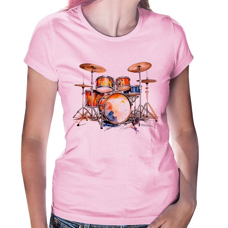 Baby Look Bateria Watercolor - Rosa Bebê