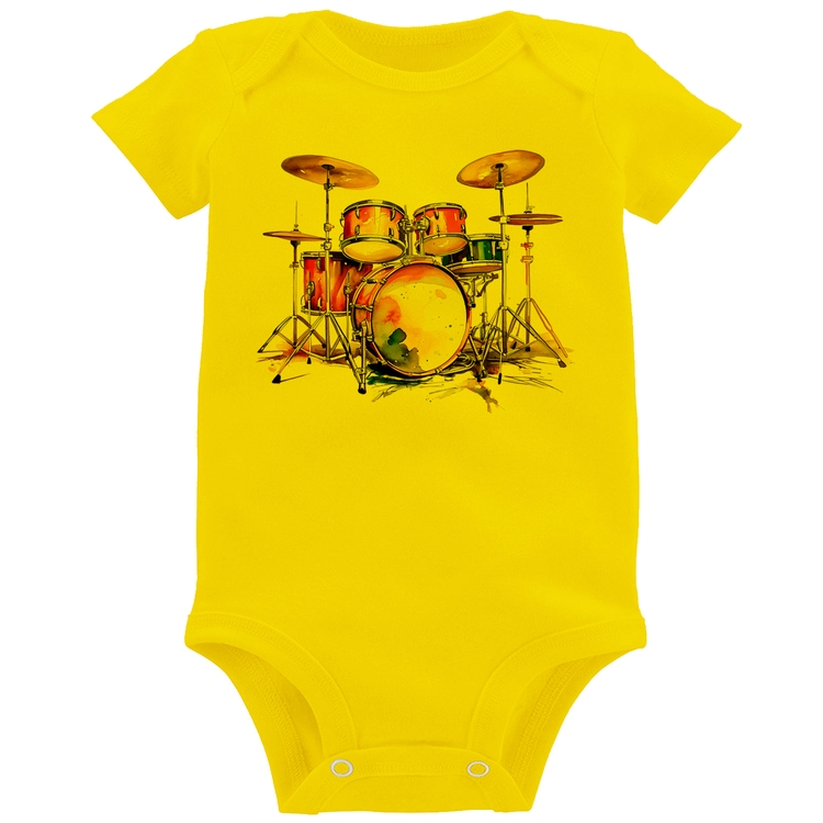 Body Bebê Bateria Watercolor - Amarelo