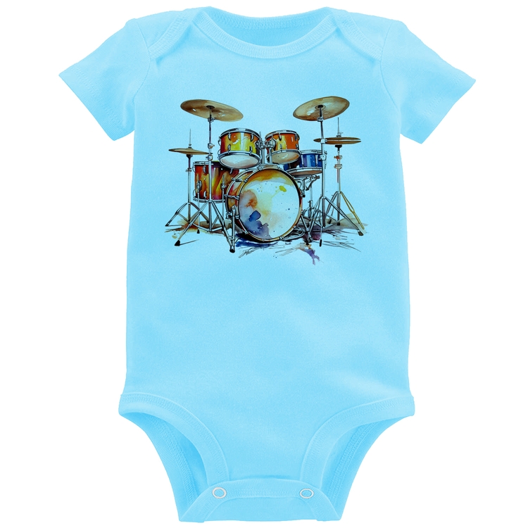 Body Bebê Bateria Watercolor - Azul Bebê