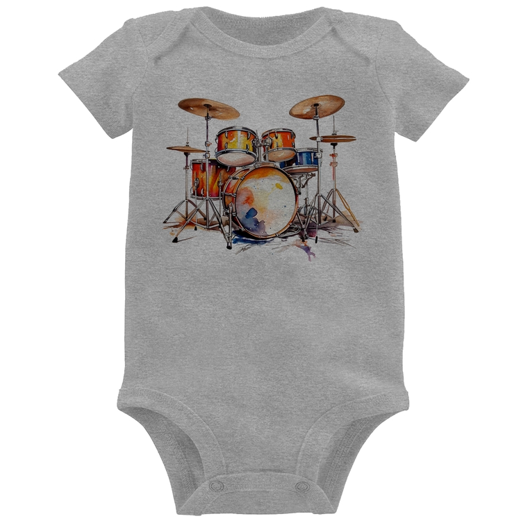 Body Bebê Bateria Watercolor - Cinza