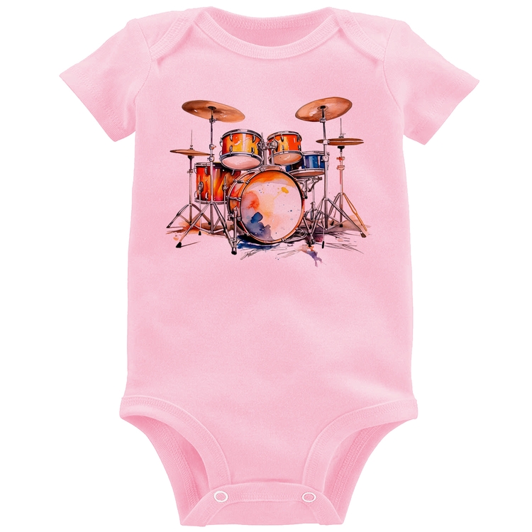 Body Bebê Bateria Watercolor - Rosa Bebê