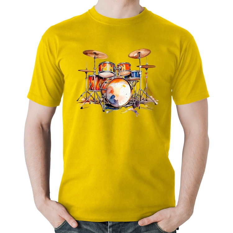 Camiseta Algodão Bateria Watercolor - Amarela