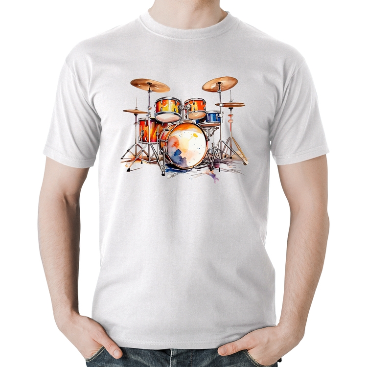 Camiseta Algodão Bateria Watercolor - Branca