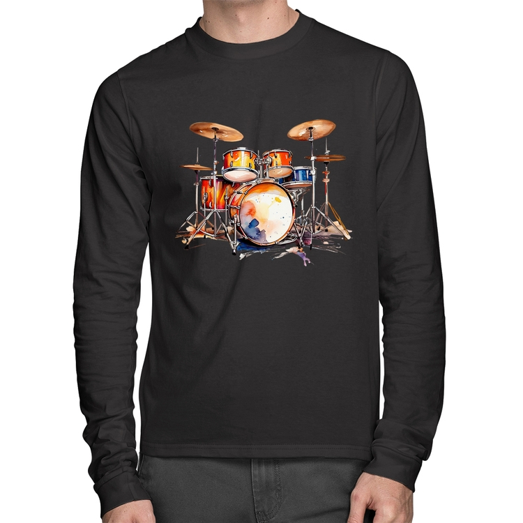 Camiseta Algodão Bateria Watercolor Manga Longa