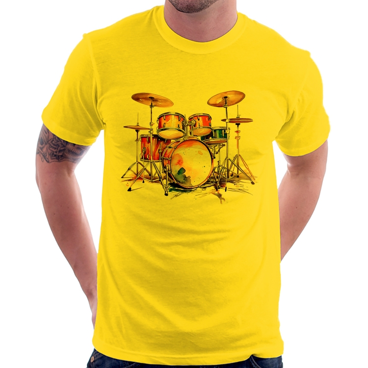 Camiseta Bateria Watercolor - Amarela