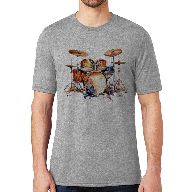 Camiseta Bateria Watercolor - Cinza