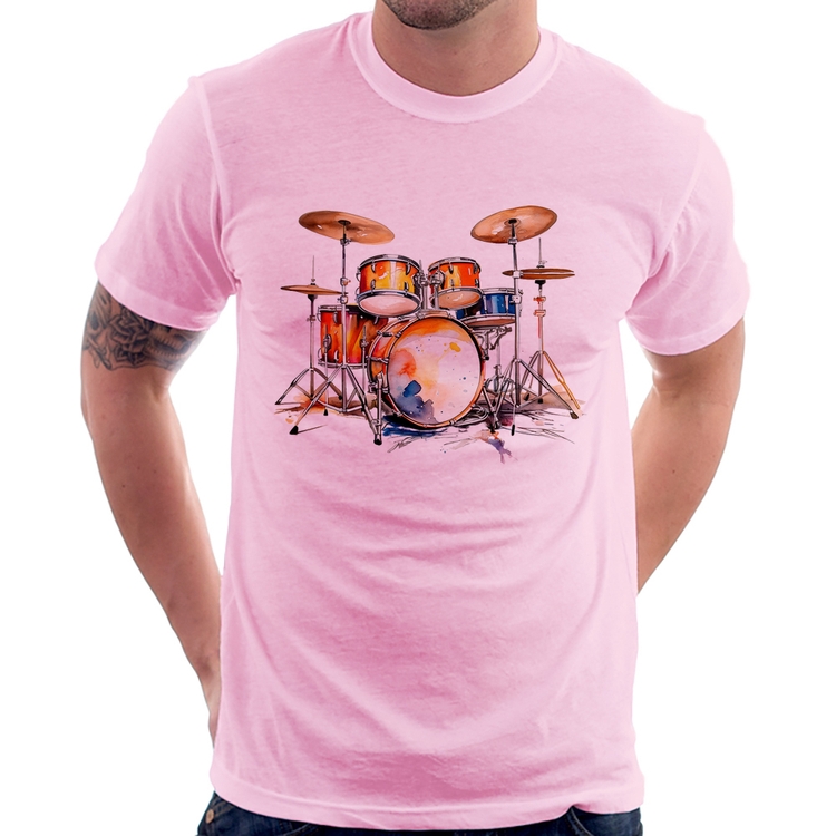 Camiseta Bateria Watercolor - Rosa Bebê