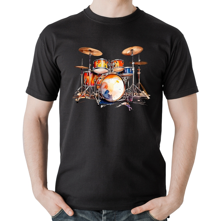 Camiseta Algodão Bateria Watercolor