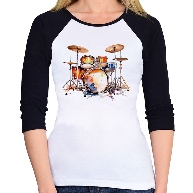 Baby Look Raglan Bateria Watercolor Manga 3/4