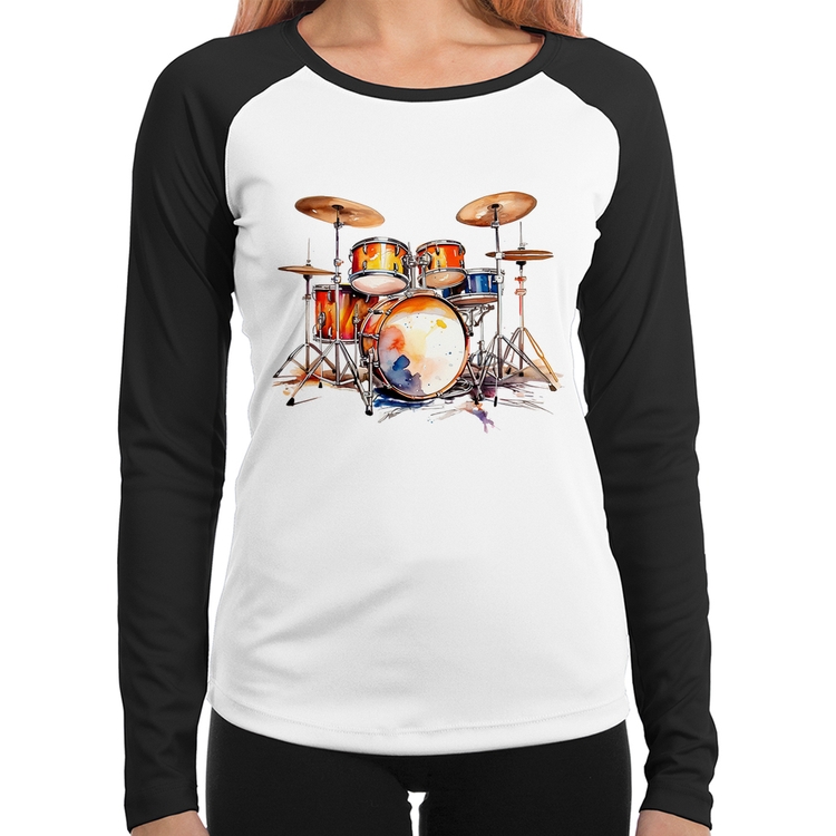 Baby Look Raglan Bateria Watercolor Manga Longa