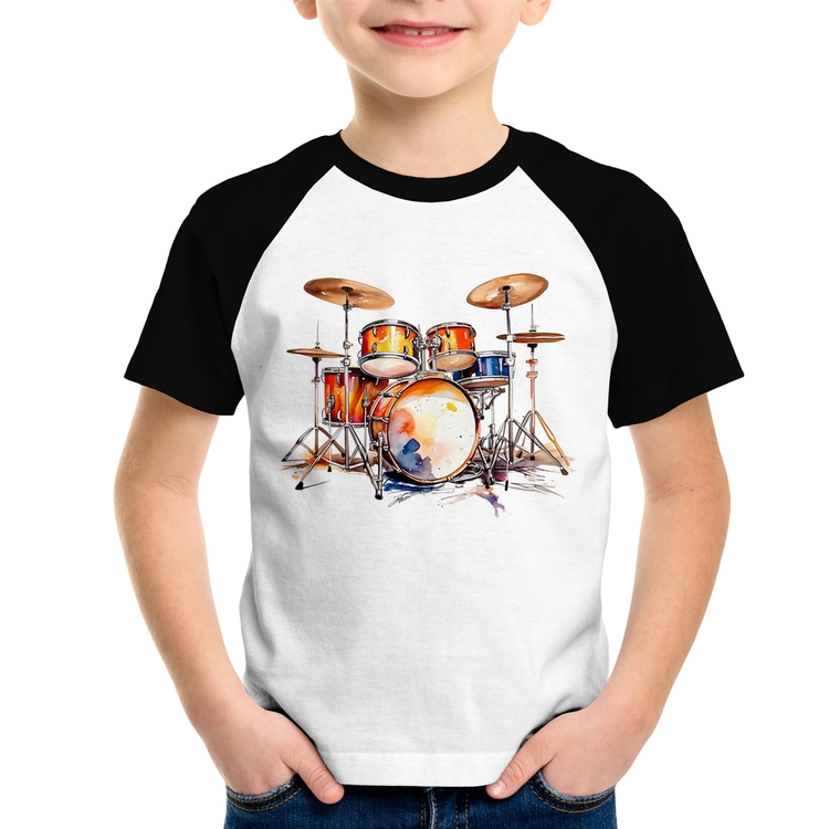 Camiseta Raglan Infantil Bateria Watercolor