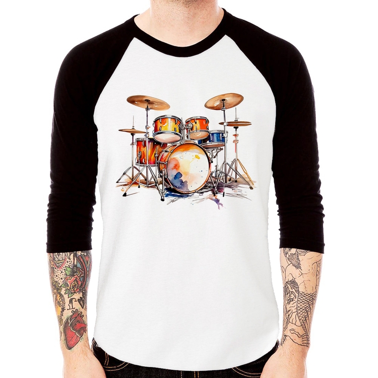 Camiseta Raglan Bateria Watercolor Manga 3/4