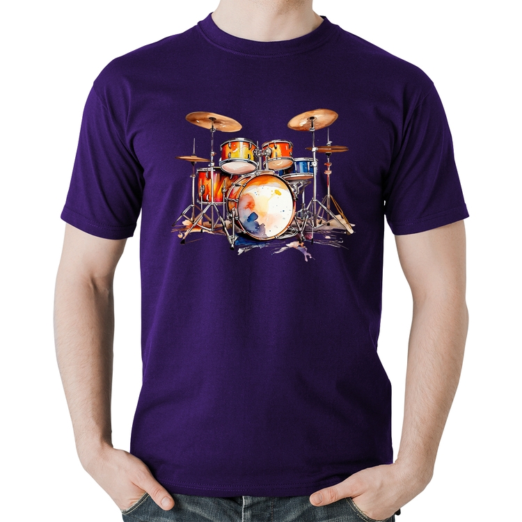 Camiseta Algodão Bateria Watercolor - Roxa