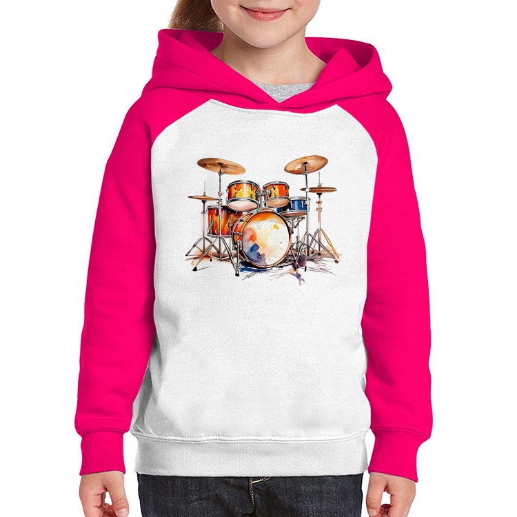 Moletom Infantil Bateria Watercolor - Branco/Rosa