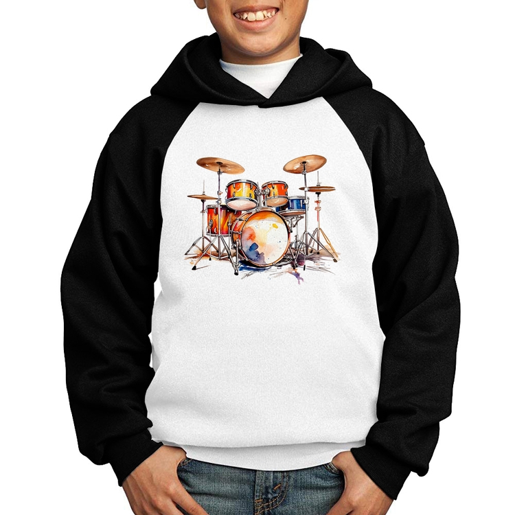 Moletom Infantil Bateria Watercolor - Branco/Preto