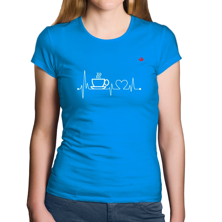 Baby Look Algodão Batimentos Cardíacos Café - Azul