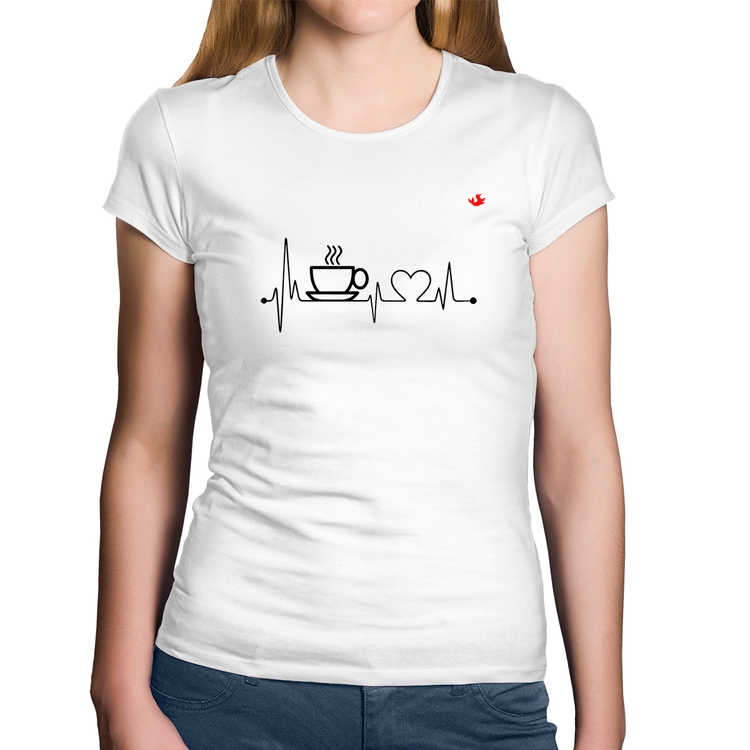 Baby Look Algodão Batimentos Cardíacos Café - Branca