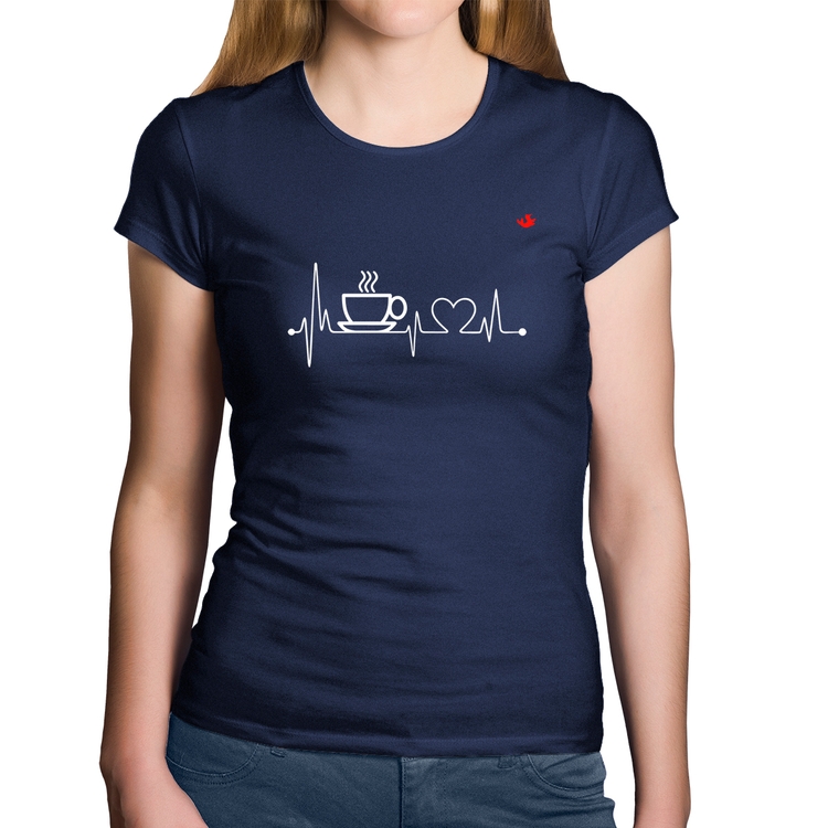 Baby Look Algodão Batimentos Cardíacos Café - Marinho