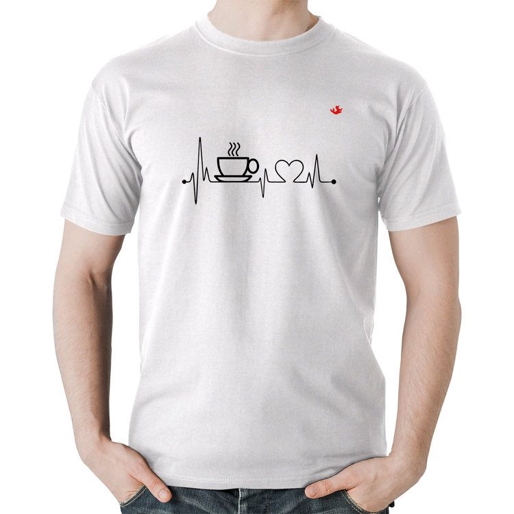 Camiseta Algodão Batimentos Cardíacos Café - Branca