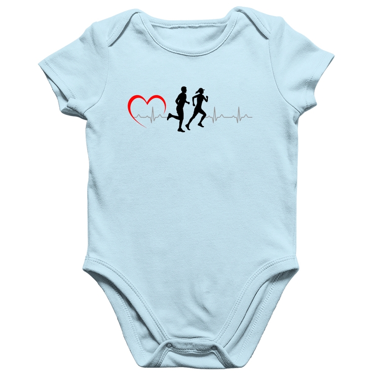 Body Bebê Algodão Batimentos Cardíacos Corrida Coração - Azul Bebê
