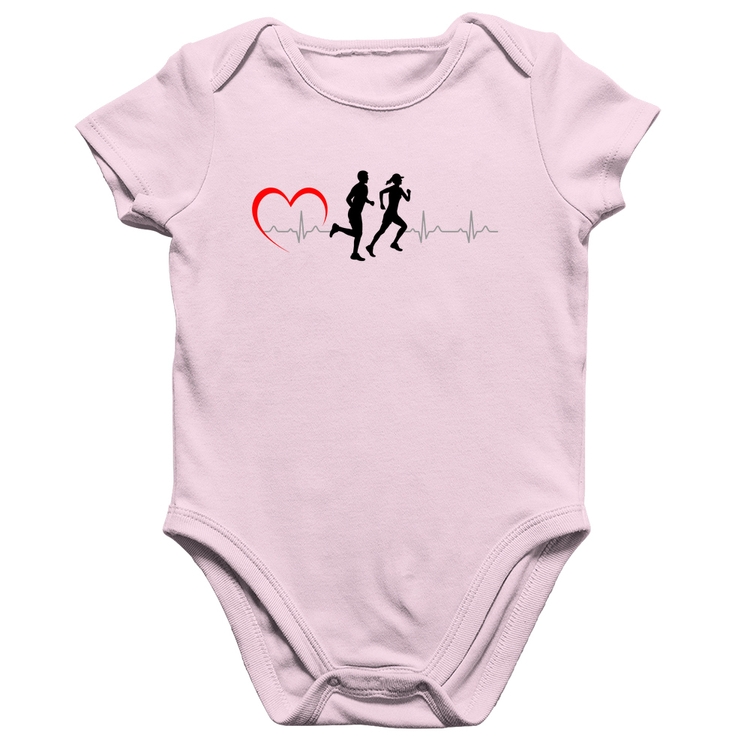 Body Bebê Algodão Batimentos Cardíacos Corrida Coração - Rosa Bebê