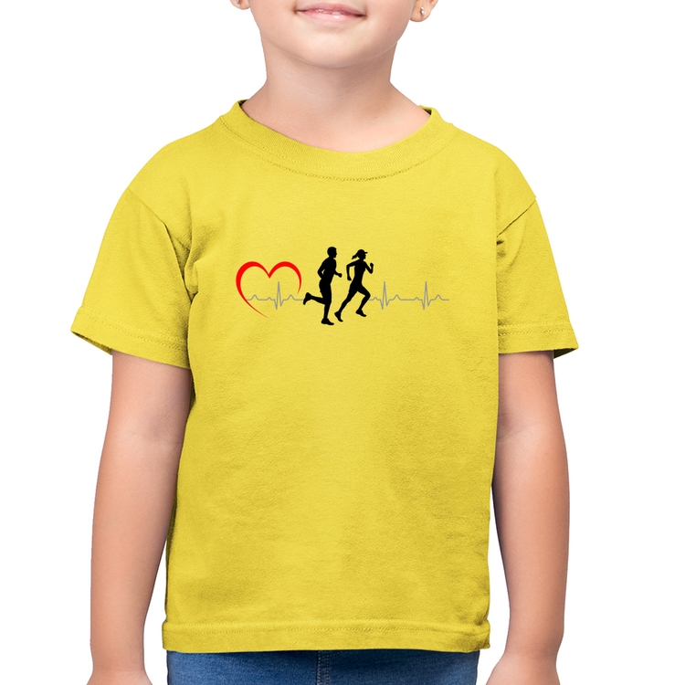 Camiseta Algodão Infantil Batimentos Cardíacos Corrida Coração - Amarelo Canário
