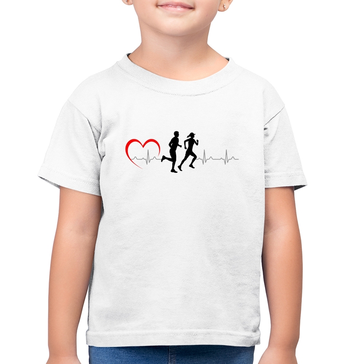 Camiseta Algodão Infantil Batimentos Cardíacos Corrida Coração - Branca