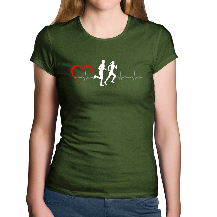 Baby Look Algodão Batimentos Cardíacos Corrida Coração - Musgo