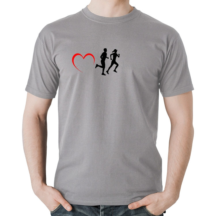Camiseta Algodão Batimentos Cardíacos Corrida Coração - Cinza