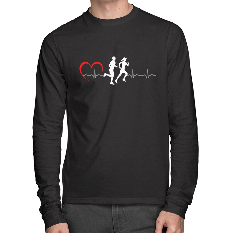 Camiseta Algodão Batimentos Cardíacos Corrida Coração Manga Longa