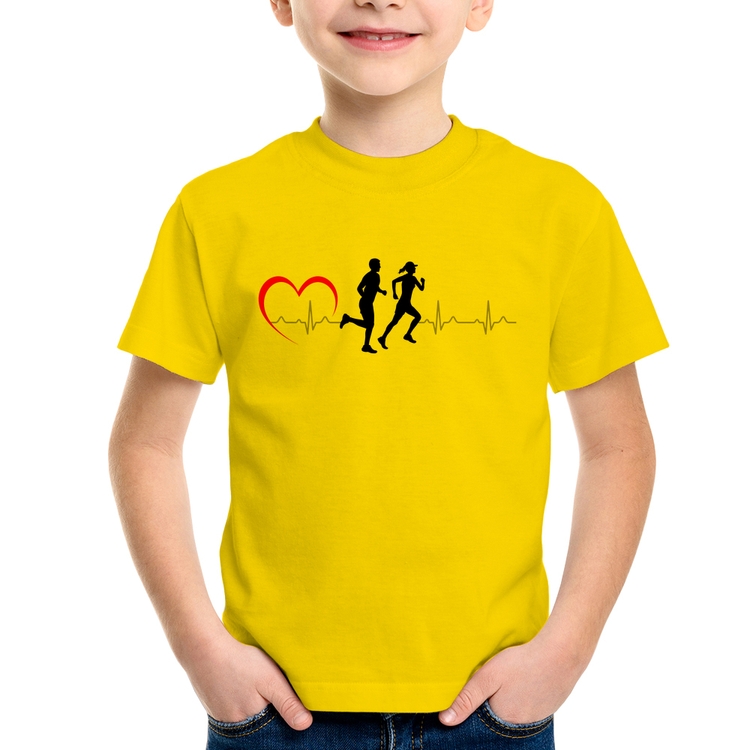 Camiseta Infantil Batimentos Cardíacos Corrida Coração - Amarela