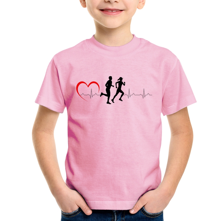 Camiseta Infantil Batimentos Cardíacos Corrida Coração - Rosa Bebê
