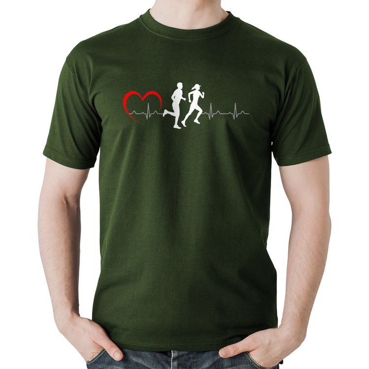 Camiseta Algodão Batimentos Cardíacos Corrida Coração - Musgo