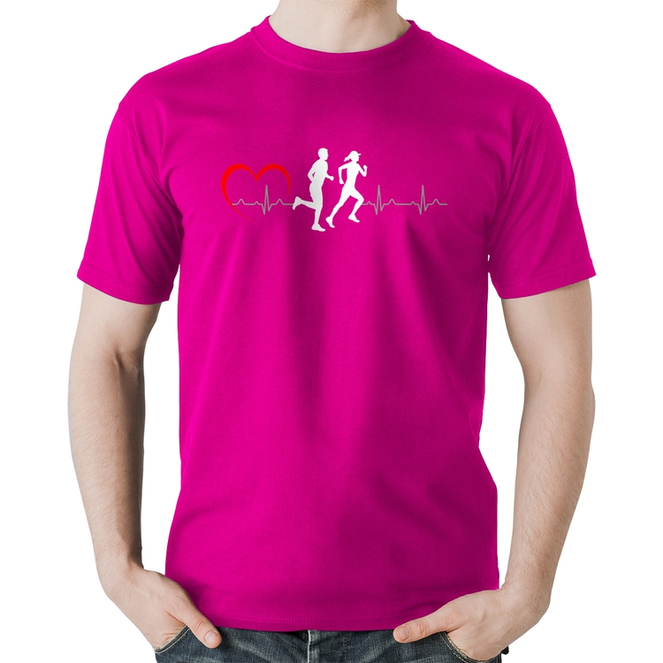 Camiseta Algodão Batimentos Cardíacos Corrida Coração - Rosa