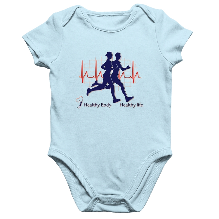 Body Bebê Algodão Batimentos Cardíacos Corrida - Azul Bebê