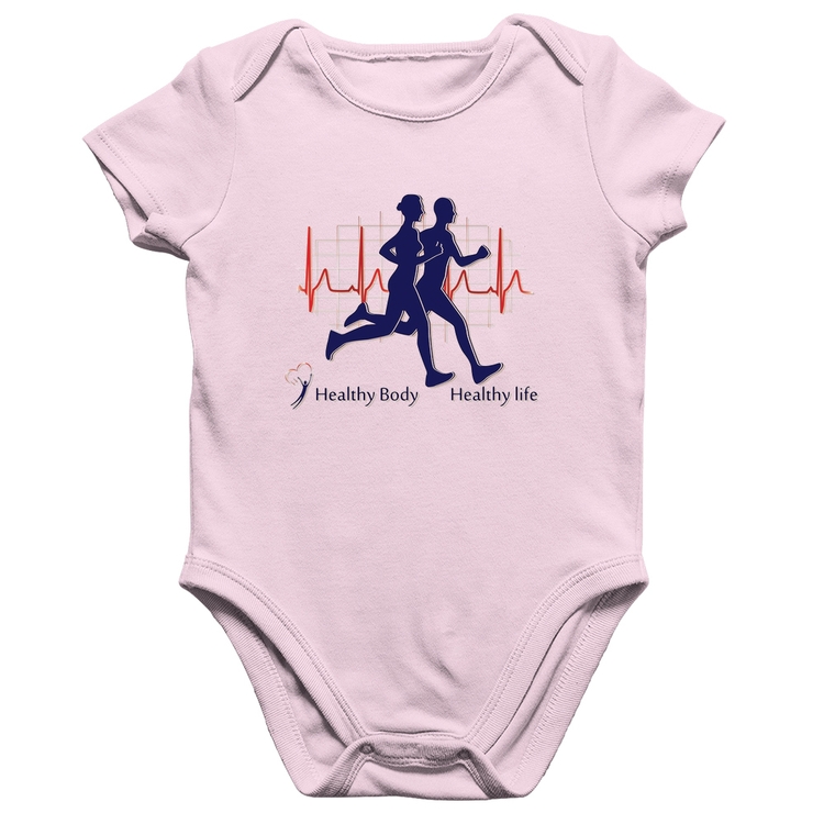 Body Bebê Algodão Batimentos Cardíacos Corrida - Rosa Bebê