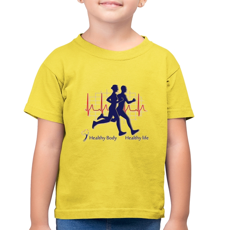 Camiseta Algodão Infantil Batimentos Cardíacos Corrida - Amarelo Canário