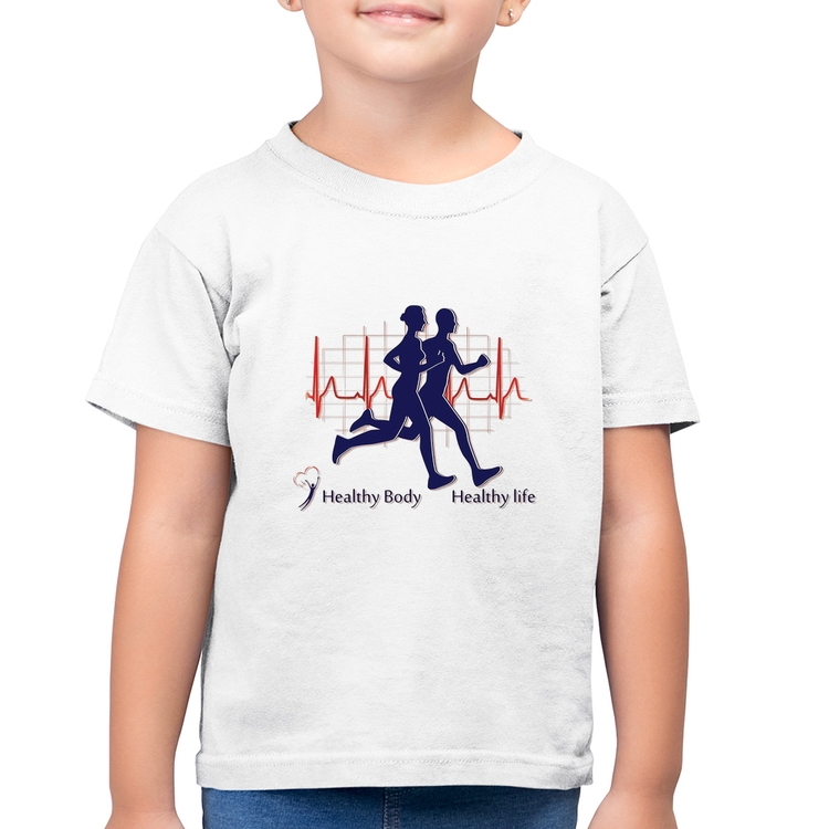Camiseta Algodão Infantil Batimentos Cardíacos Corrida - Branca