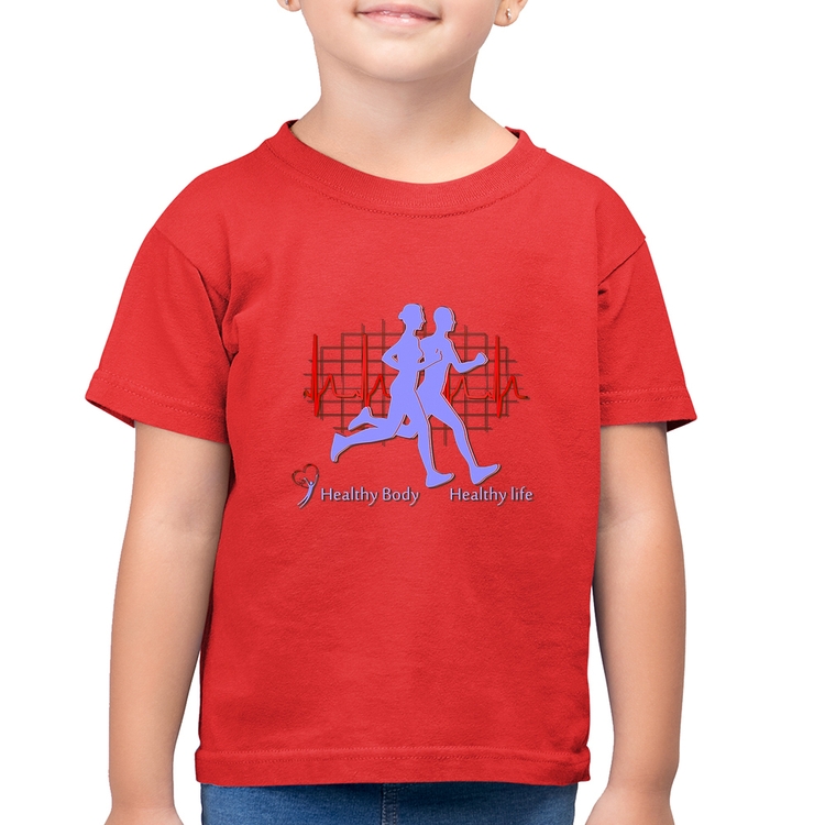 Camiseta Algodão Infantil Batimentos Cardíacos Corrida - Vermelha