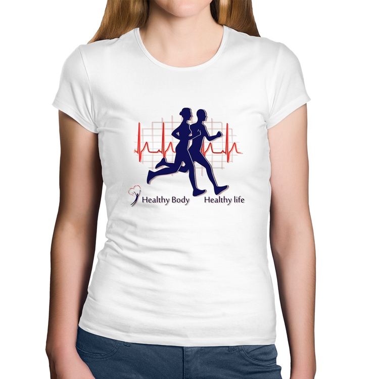 Baby Look Algodão Batimentos Cardíacos Corrida - Branca