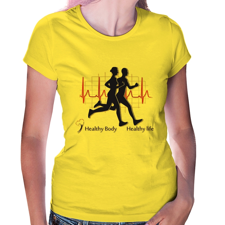 Baby Look Batimentos Cardíacos Corrida - Amarela