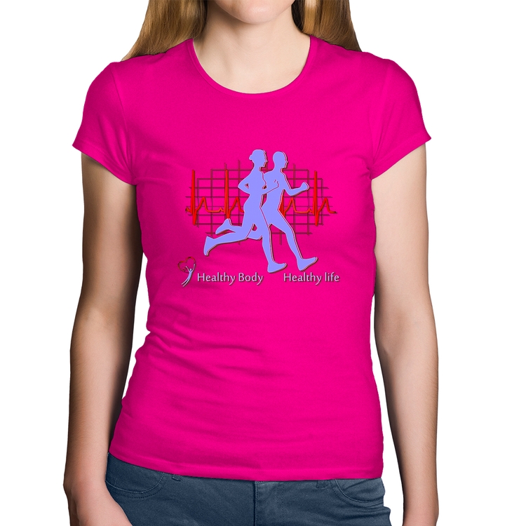 Baby Look Algodão Batimentos Cardíacos Corrida - Rosa