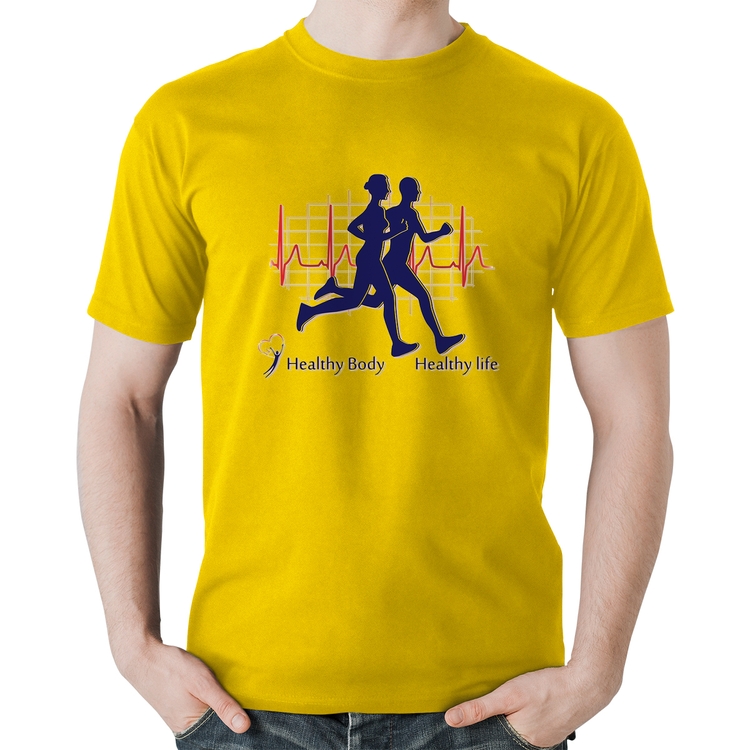 Camiseta Algodão Batimentos Cardíacos Corrida - Amarela
